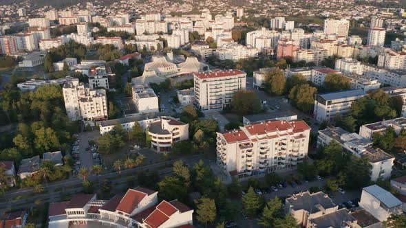 Bar Montenegro - Aerial drone view of white multistory apartment buildings among trees