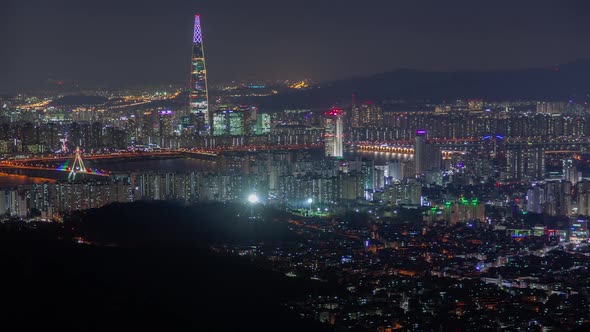 Aerial Seoul Illumination and Lotte Korea Tower