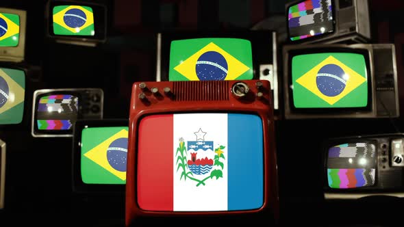 Flag of State of Alagoas and Brazil Flags on Retro TVs.