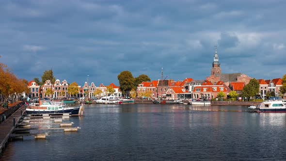 Day Time Lapse with clouds and famous harbor in Blokzijl, Overijssel, The Netherlands