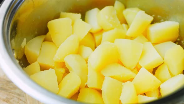 Boiled Potatoes in a Metal Bowl