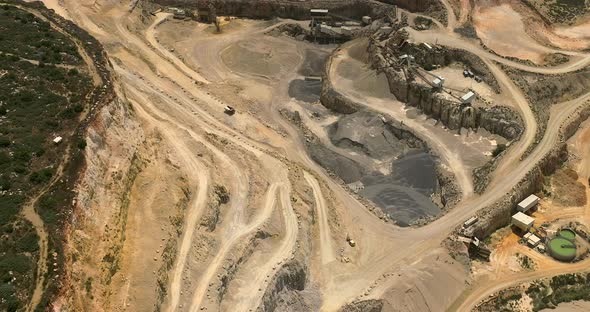 Layers and levels of an open pit mine, Aerial view.