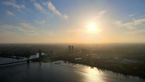 Riga sunny city aerial panorama