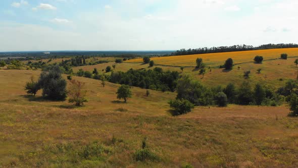 Aerial View of Green Fields and Hills on the Countryside, Green Valley, Village Skyline