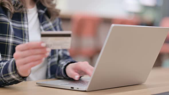 Female Hands Doing Online Shopping on Laptop Close Up