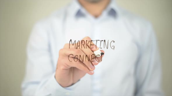 Marketing Connection Man Writing on Transparent Screen