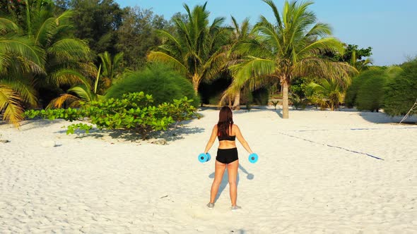 Sexy Beauty Models on Photoshoot Having Fun at The Beach on Paradise White Sand and Blue Background 