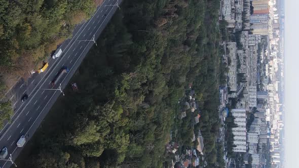 Aerial View of the Border of the Metropolis and the Forest