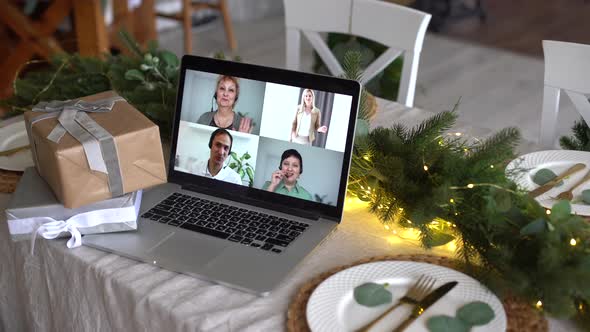 Diverse Friends Celebrate New Year Party on Video Conference Call