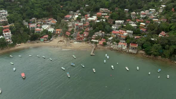 Remote And Coastal Village Of Yelapa In Jalisco, Mexico. Aerial Drone Shot