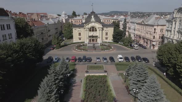 Drone View of the Small Theatre in Chernivtsi Drama and Music Ukraine