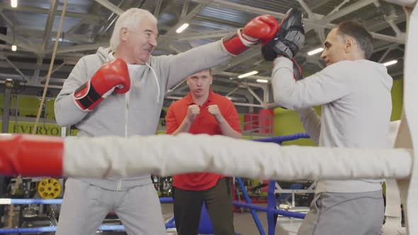 Aged Sparring Partners Training inside Boxing Ring