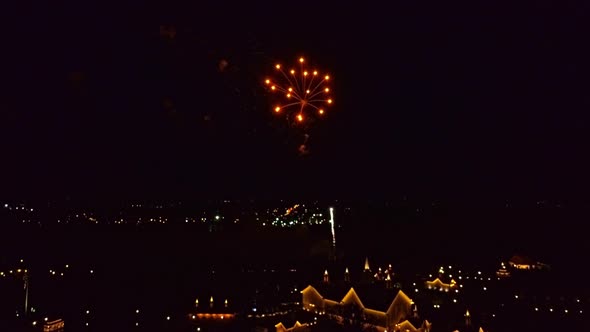 Aerial View of Multiple Fireworks Explosives and Display