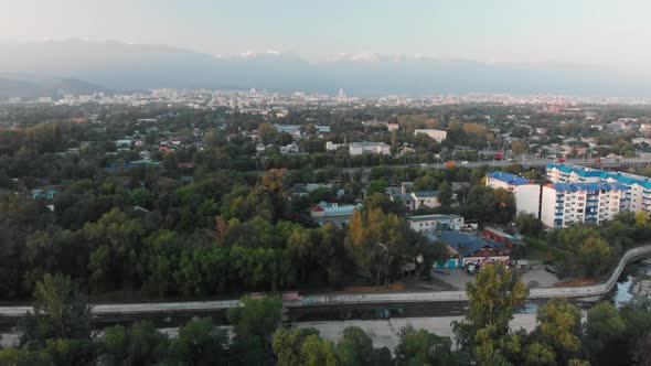 Aerial View of the Almaty City Panorama at Sunrise Kazakhstan