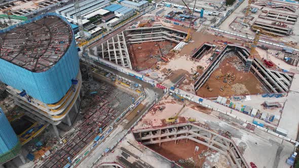 Aerial footage of construction site in shenzhen city, China,Hyper lapse