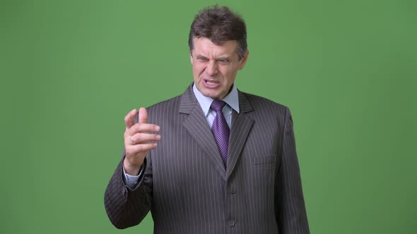 Mature Handsome Businessman Against Green Background