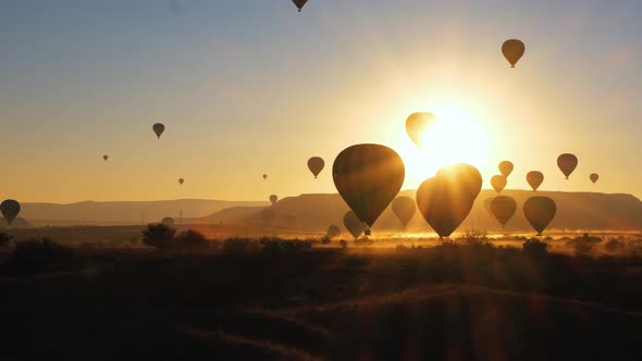 Sunrise With Air Balloons In Cappadocia