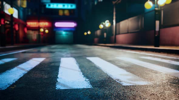 Night Scene of Japan City with Neon Lights