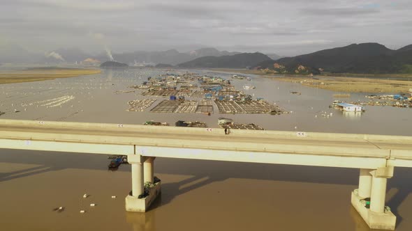 Flying over floating fish farms in China