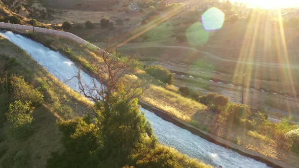 Aerial shot of some of the aqueducts that helps supply water to Los Angeles.