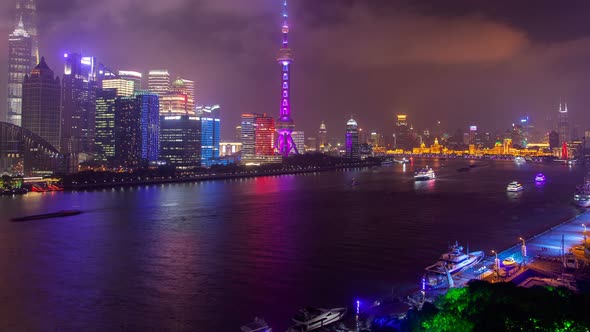 Shanghai River Cityscape  Pan Up