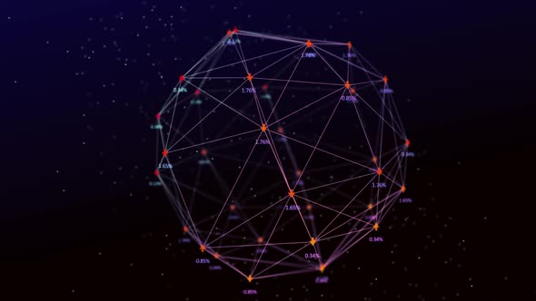 Animation of digital interface and globe of network connections with arrows and numbers on dark back