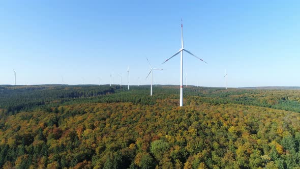 Aerial view of forest with wind turbines, Swabian Alb,Germany
