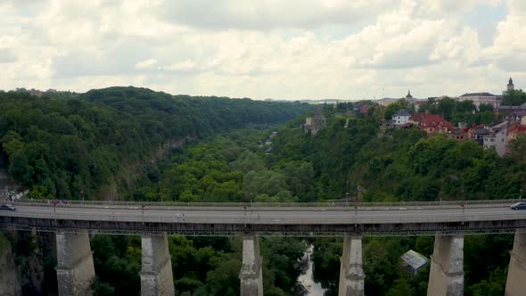 Huge Stone Bridge Over the Valley and Forest in Kam'yanets'Podil's'kyi