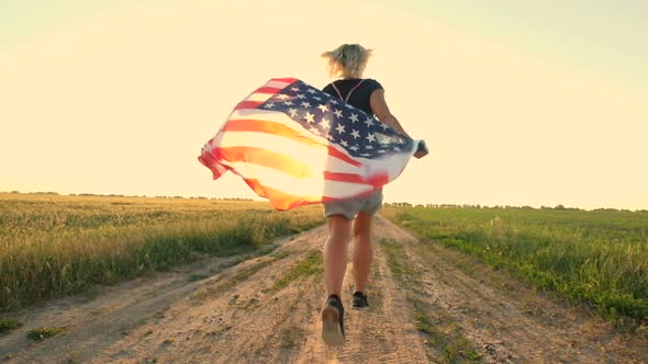 Native American girl with flag