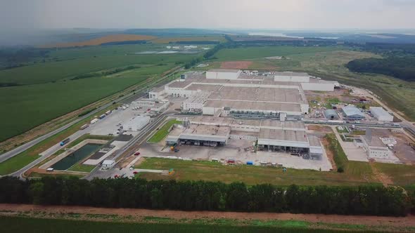 Production Industry. Aerial view of modern industrial factory