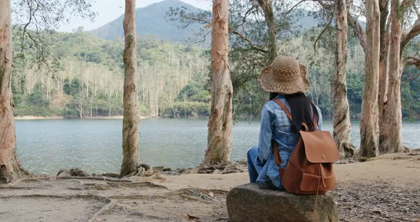 Woman enjoy the view in countryside