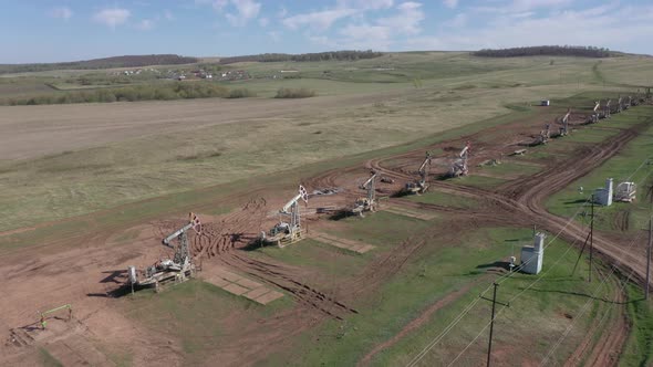 A Big Oil Derrick in Work, Aerial Video . View From Above