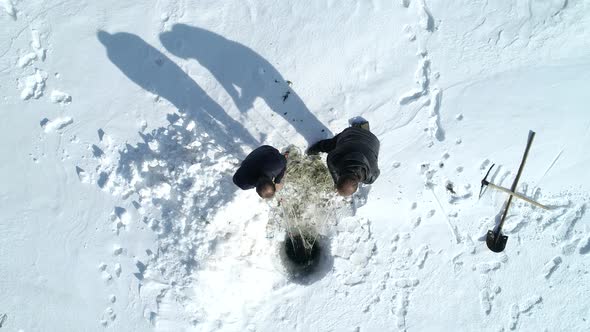 Aerial View Ice Fishermen