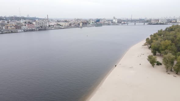 Dnipro River Near Kyiv City, Ukraine Aerial View. Dnieper, Kiev