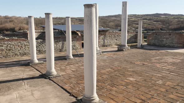 GAMZIGRAD, SERBIA - DECEMBER 25, 2017 Imperial palace columns of  Felix Romuliana built by Roman Emp