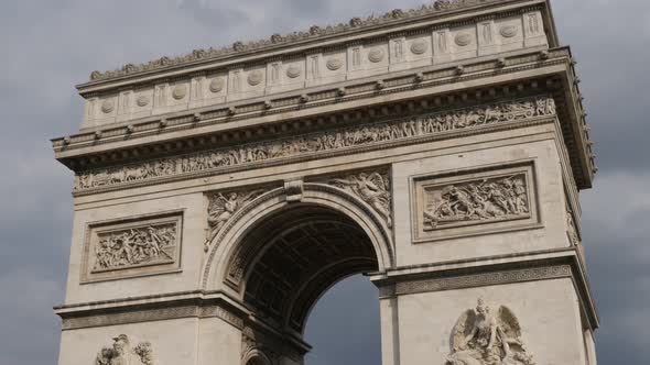 Paris and France highly detailed Arc de Triomphe  by the cloudy  day 4K 2160p UltraHD tilt footage -