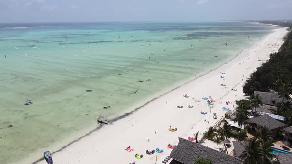 Zanzibar Tanzania  Kitesurfing Near the Shore Slow Motion