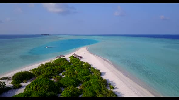 Aerial drone panorama of beautiful coastline beach wildlife by blue water with white sandy backgroun