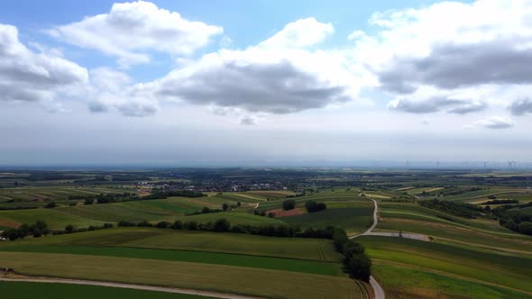 Vista Of Greenery Plains Near Zistersdorf Town, Weinviertel Wine Region In Lower Austria. Aerial Dro