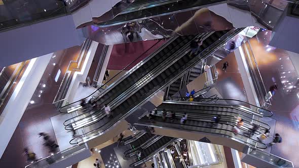  Escalators in Modern Shopping Mall Time Lapse