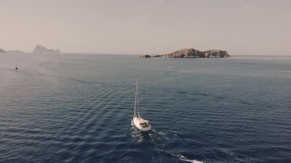 Aerial View of Two Yachts Near Ibiza Es Vedra and Vedranell Islands