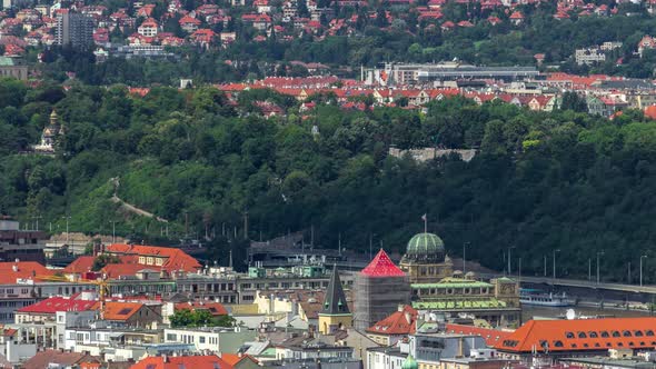 Panoramic View of Prague Timelapse From the Top of the Vitkov Memorial Czech Republic