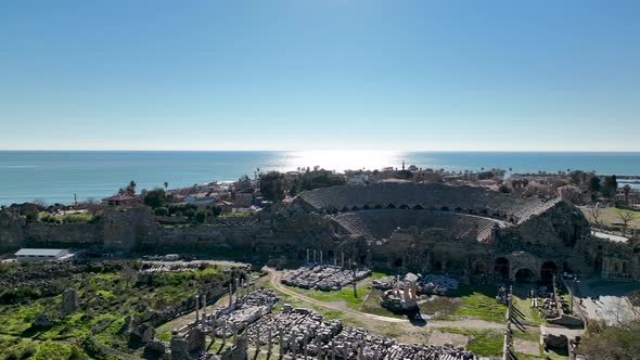 Aerial Footage of the Antique Theater 4 K Side, Turkey