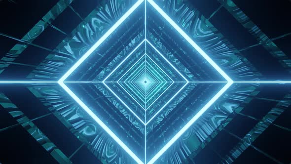 Blue Square Neon Background Vj Loop Tunnel With Rotation HD