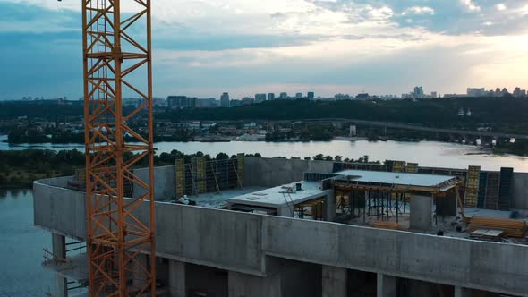 Top Aerial View of Multistorey Apartment Building Construction Site