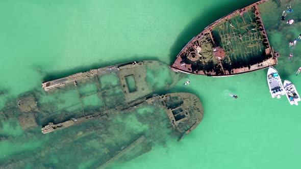 Bird's Eye View of Tangalooma Shipwrecks in Brisbane Australia in the Summer