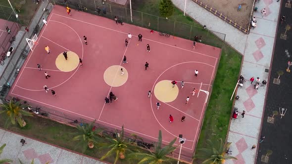 Basketball court action aerial view 4 K