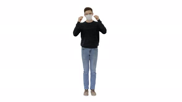 Joyful Happy Man Taking Off His Protective Mask The Coronavirus Pandemic Epidemic Is Over on White