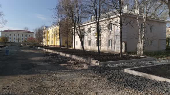 Drone view of Reconstruction of a pedestrian boulevard in a provincial town 13