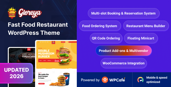 Gloreya - Food Ordering & Delivery Restaurant WordPress Theme